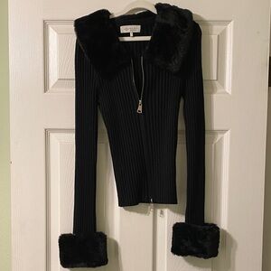 Wayf Black Ribbed Sweater with Faux Fur